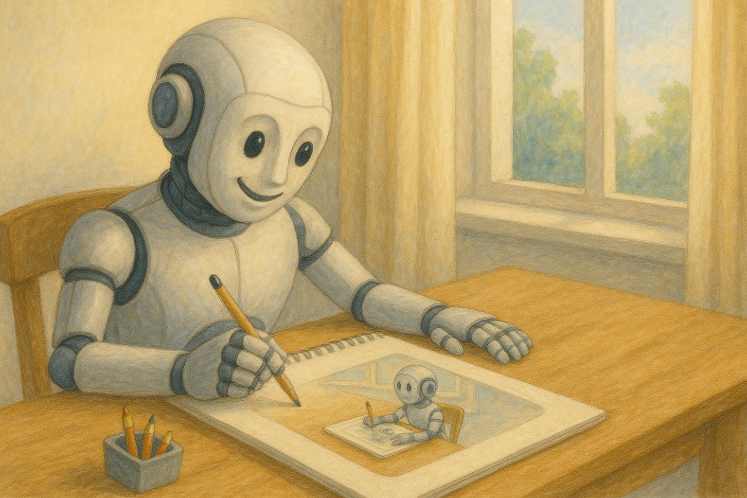 An AI drawing an AI drawing an AI. Image generated using Dalle-E 3